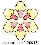 Clipart Of A Yellow And Pink Waffle Ice Cream Cone Burst Royalty Free Vector Illustration