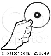 Clipart Of A Black And White Hand Holding A Cd Royalty Free Vector Illustration