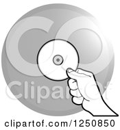 Poster, Art Print Of Black And White Hand Holding A Cd Over A Silver Circle