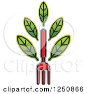 Clipart Of A Red Fork With Leaves Royalty Free Vector Illustration