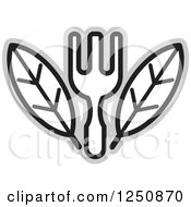 Clipart Of A Black And White Fork With Leaves And Silver Royalty Free Vector Illustration