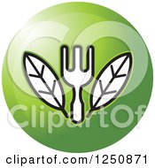 Poster, Art Print Of Fork With Leaves On A Green Circle