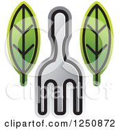 Clipart Of A Silver Fork With Leaves Royalty Free Vector Illustration