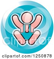 Clipart Of A Round Blue Happy Baby Icon Royalty Free Vector Illustration