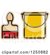 Clipart Of A Paintbrush And A Yellow Bucket Royalty Free Vector Illustration