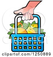 Hand Carrying A Shopping Basket Full Of Orange Fruit