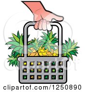 Hand Carrying A Shopping Basket Full Of Pineapple Fruit