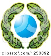 Poster, Art Print Of Wreath Of Green Leaves Around A Blue Circle