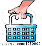 Poster, Art Print Of Hand Carrying A Blue Shopping Basket Icon