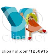 Clipart Of A 3d Capital Letter Y And Happy Running Girl Royalty Free Illustration by Prawny