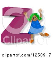 Clipart Of A 3d Capital Letter Z And Happy Running Girl Royalty Free Illustration