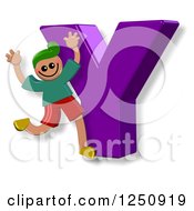 Clipart Of A 3d Capital Letter Y And Happy Running Boy Royalty Free Illustration by Prawny