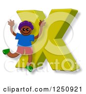 Clipart Of A 3d Capital Letter X And Happy Running Boy Royalty Free Illustration by Prawny