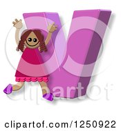 Poster, Art Print Of 3d Capital Letter V And Happy Running Girl