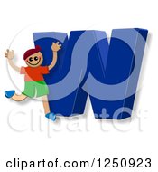 Poster, Art Print Of 3d Capital Letter W And Happy Running Boy