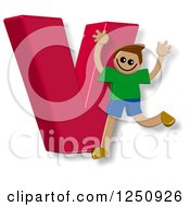 Poster, Art Print Of 3d Capital Letter V And Happy Running Boy