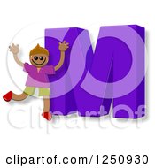 Clipart Of A 3d Capital Letter M And Happy Running Boy Royalty Free Illustration