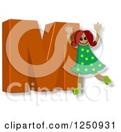 Clipart Of A 3d Capital Letter M And Happy Running Girl Royalty Free Illustration