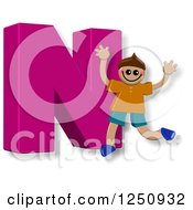 Poster, Art Print Of 3d Capital Letter N And Happy Running Boy