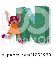 Poster, Art Print Of 3d Capital Letter N And Happy Running Girl