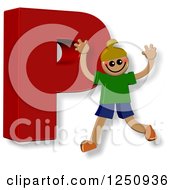 Poster, Art Print Of 3d Capital Letter P And Happy Running Boy