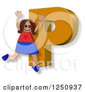 Poster, Art Print Of 3d Capital Letter P And Happy Running Girl