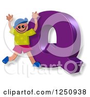 Poster, Art Print Of 3d Capital Letter Q And Happy Running Boy