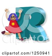 Clipart Of A 3d Capital Letter R And Happy Running Girl Royalty Free Illustration