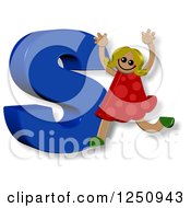 Clipart Of A 3d Capital Letter S And Happy Running Girl Royalty Free Illustration