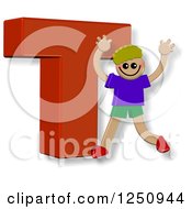 Poster, Art Print Of 3d Capital Letter T And Happy Running Boy