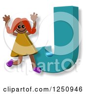 Clipart Of A 3d Capital Letter J And Happy Running Girl Royalty Free Illustration