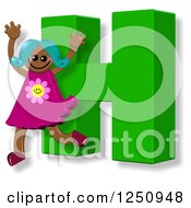 Poster, Art Print Of 3d Capital Letter H And Happy Running Girl