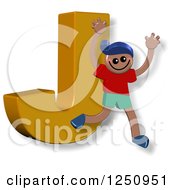 Clipart Of A 3d Capital Letter J And Happy Running Boy Royalty Free Illustration by Prawny