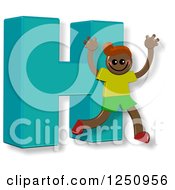Poster, Art Print Of 3d Capital Letter H And Happy Running Boy
