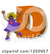 Clipart Of A 3d Capital Letter D And Happy Running Girl Royalty Free Illustration