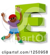 Poster, Art Print Of 3d Capital Letter E And Happy Running Boy