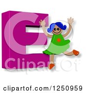 Poster, Art Print Of 3d Capital Letter E And Happy Running Girl