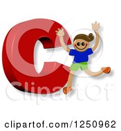 Clipart Of A 3d Capital Letter C And Happy Running Boy Royalty Free Illustration
