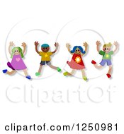 Poster, Art Print Of Group Of Happy Diverse Children Jumping