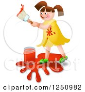 Clipart Of A Happy Brunette Girl Painting Red Royalty Free Illustration