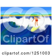 Clipart Of A Painting Of A Male Surfer Riding A Wave Royalty Free Illustration