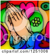 Poster, Art Print Of Stained Glass Design Of Praying Hands Over Colors