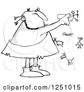 Clipart Of A Black And White Caveman Drawing On A Wall Royalty Free Vector Illustration