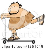 Clipart Of A Caveman On A Scooter Royalty Free Vector Illustration