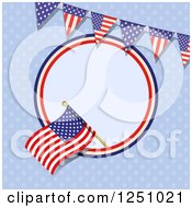 Poster, Art Print Of Patriotic American Flag In A Circle With A Bunting Banner Over Blue