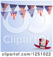 Poster, Art Print Of Blue Background With A Top Hat And American Flag Bunting Banner
