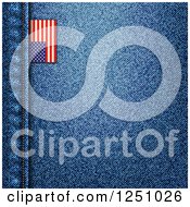 Poster, Art Print Of Blue Denim Jeans Background With A Seam And American Flag Tag