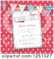 Clipart Of A Vintage Invitation Over Pink Polka Dots With A Bunting Royalty Free Vector Illustration by elaineitalia