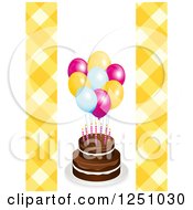 Poster, Art Print Of Birthday Cake With Party Balloons And Yellow Gingham