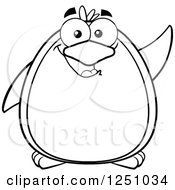 Clipart Of A Black And White Penguin Character Waving Royalty Free Vector Illustration